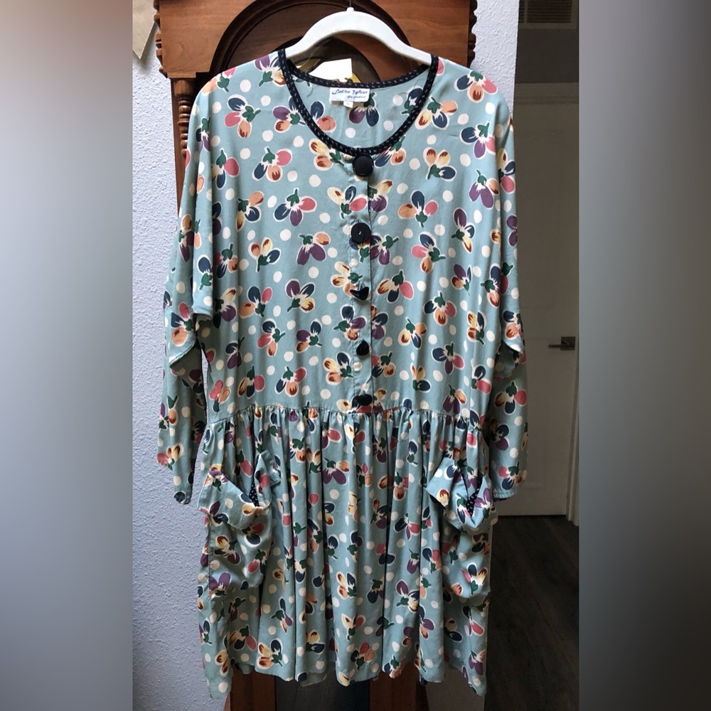 Vintage Mint Green Floral Button-Front Mini Dress